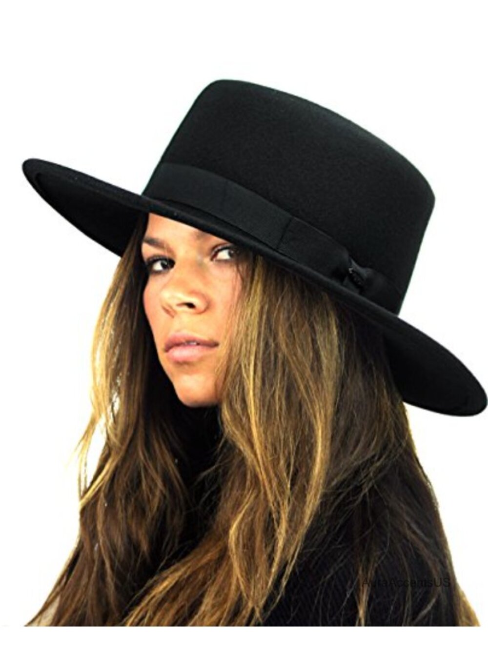 Wool Wide Brim Porkpie Fedora Hat Simple Band Accent Adjustable